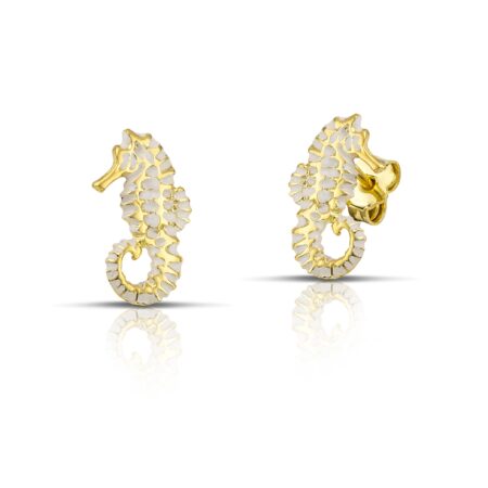 Sterling silver Seahorse earrings with white enamel