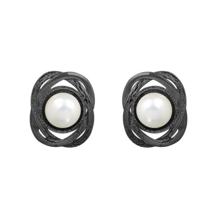 Silver oval earrings with pearl
