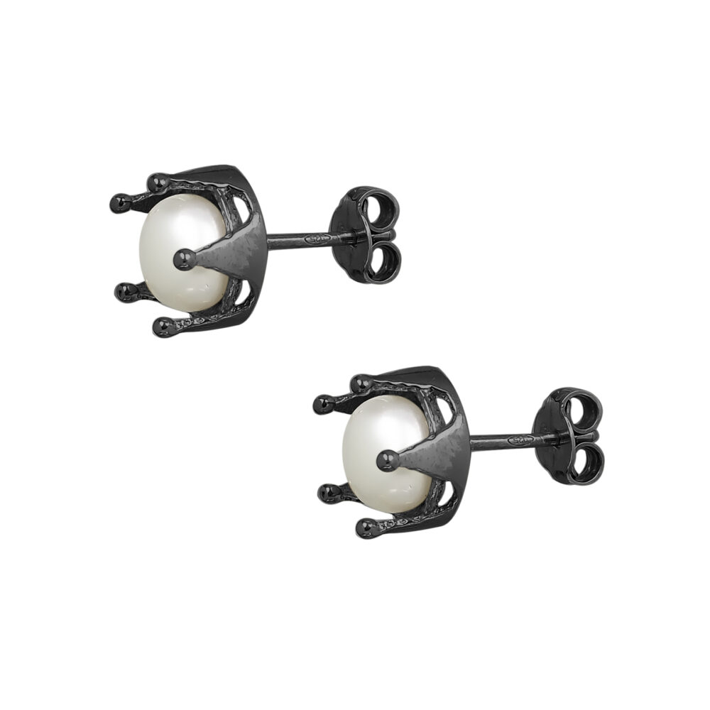 Sterling silver crown earrings with pearl - Image 2