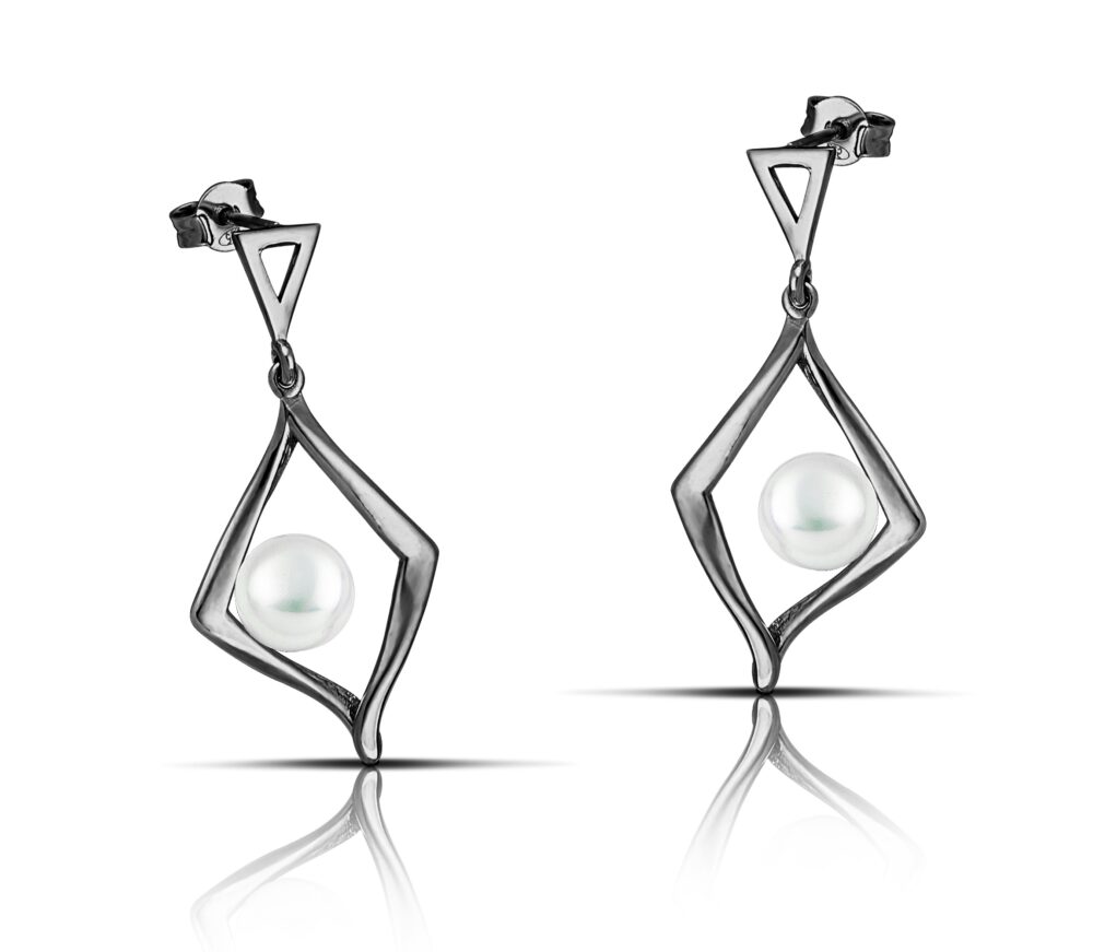 Sterling silver Rhombus earrings with pearls