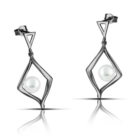 Sterling silver Rhombus earrings with pearls - Black-plated