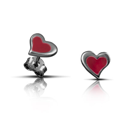 Sterling silver heart earrings with red enamel