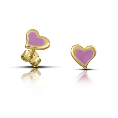 Sterling silver heart  earrings with pink enamel