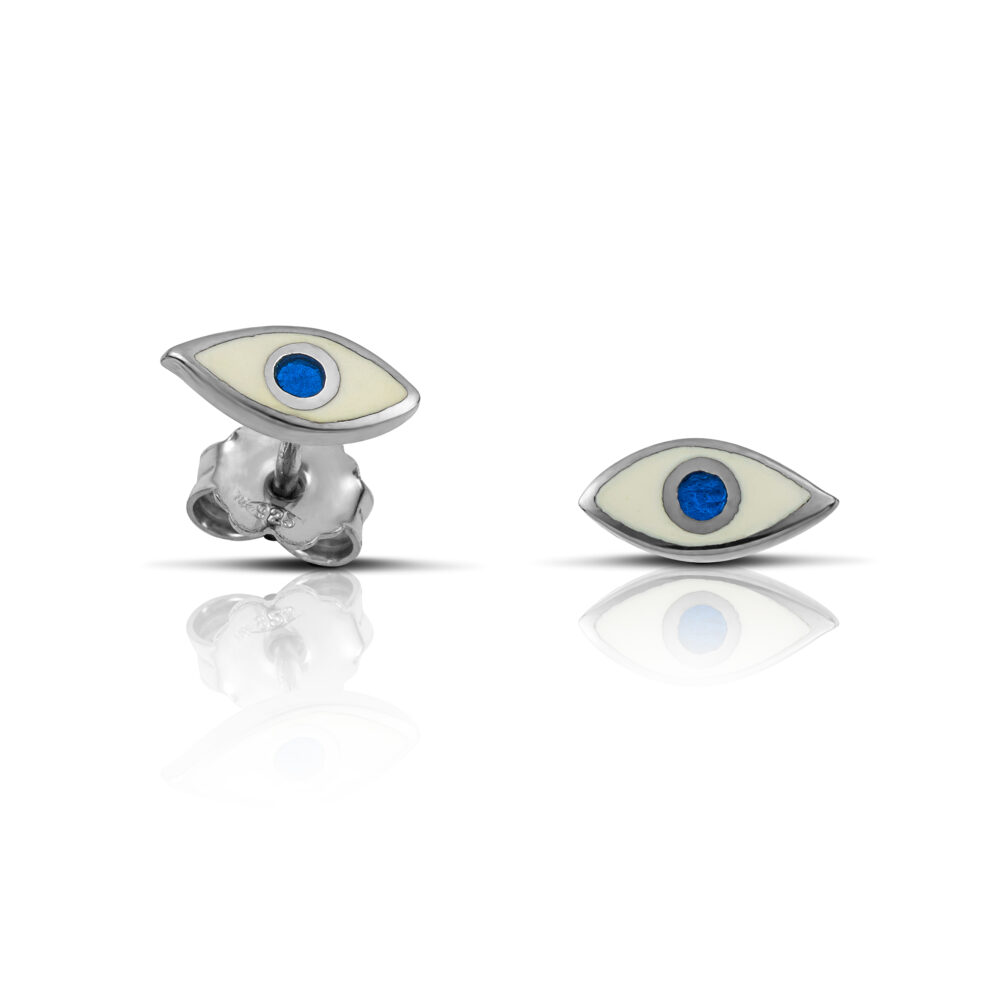 Sterling Silver mini Eye Earrings with white and turquoise enamel