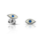 Sterling Silver mini Eye Earrings with white and turquoise enamel