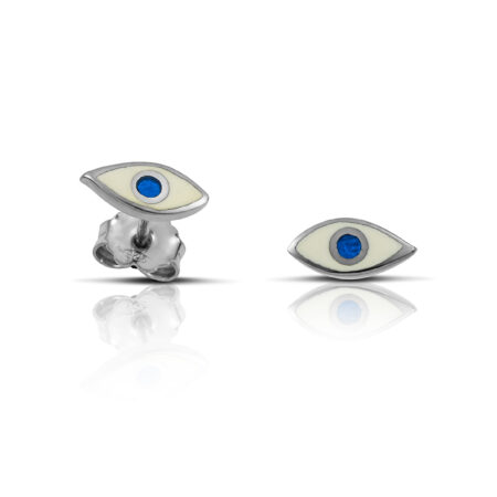 Sterling Silver mini Eye Earrings with white and turquoise enamel