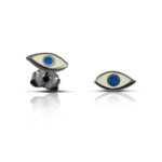 Sterling Silver mini Eye Earrings with white and turquoise enamel - Image 3