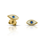 Sterling Silver mini Eye Earrings with white and turquoise enamel - Image 2