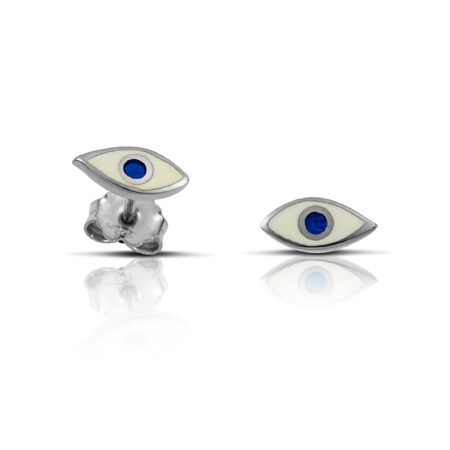 Sterling Silver mini Eye Earrings with white and blue enamel