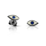 Sterling Silver mini Eye Earrings with white and blue enamel - Image 3