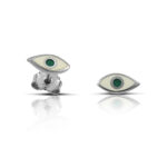 Sterling Silver mini Eye Earrings with white and green enamel - Image 2