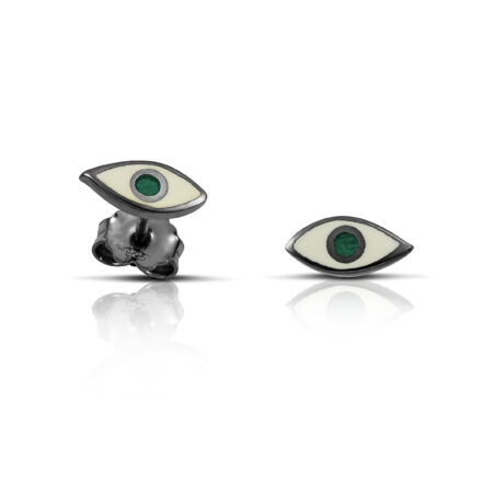 Sterling Silver mini Eye Earrings with white and green enamel