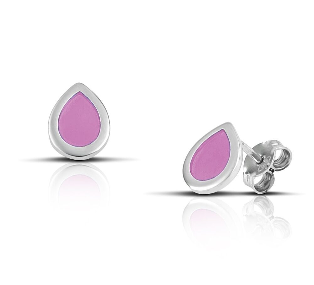 Sterling silver Drop Earrings with Pink enamel