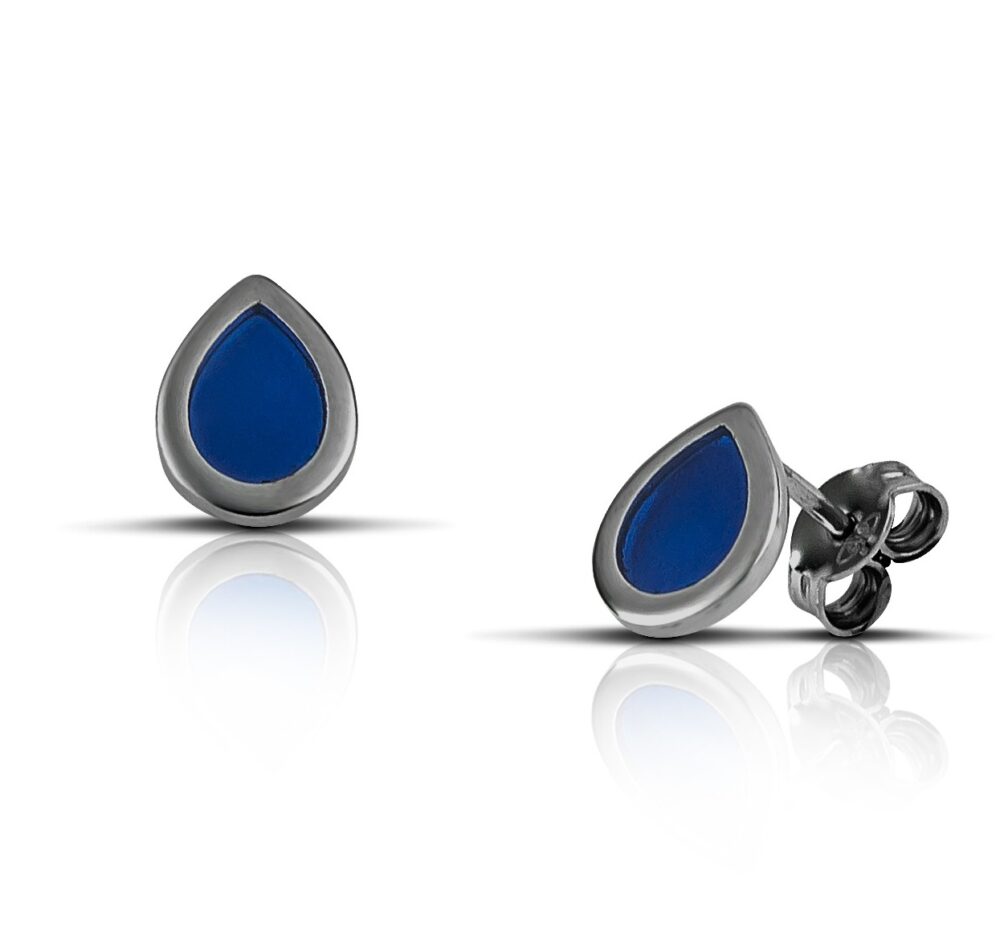 Sterling silver Drop Earrings with Blue enamel - Image 3