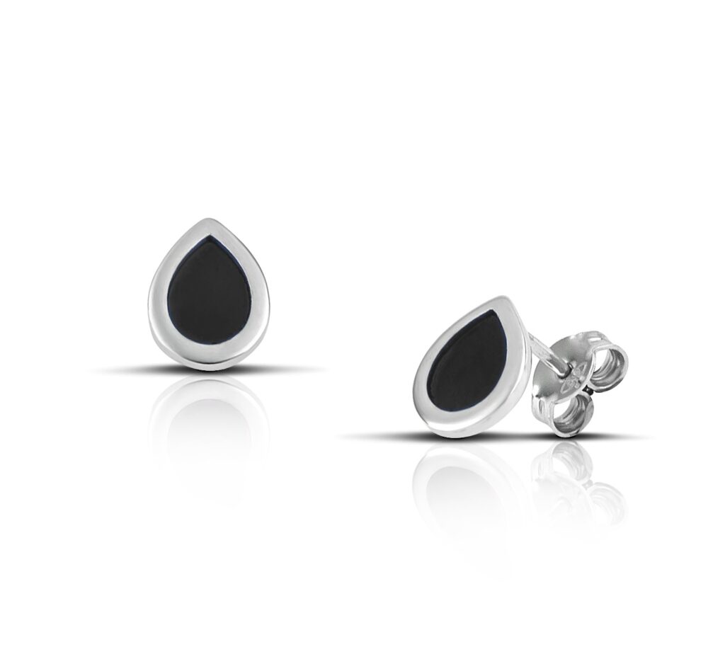 Sterling Silver Drop Earrings with Black enamel - Image 3