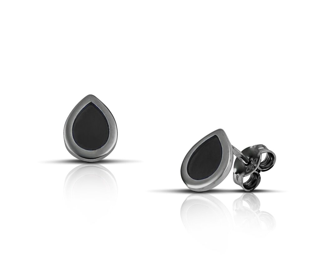 Sterling Silver Drop Earrings with Black enamel - Image 4