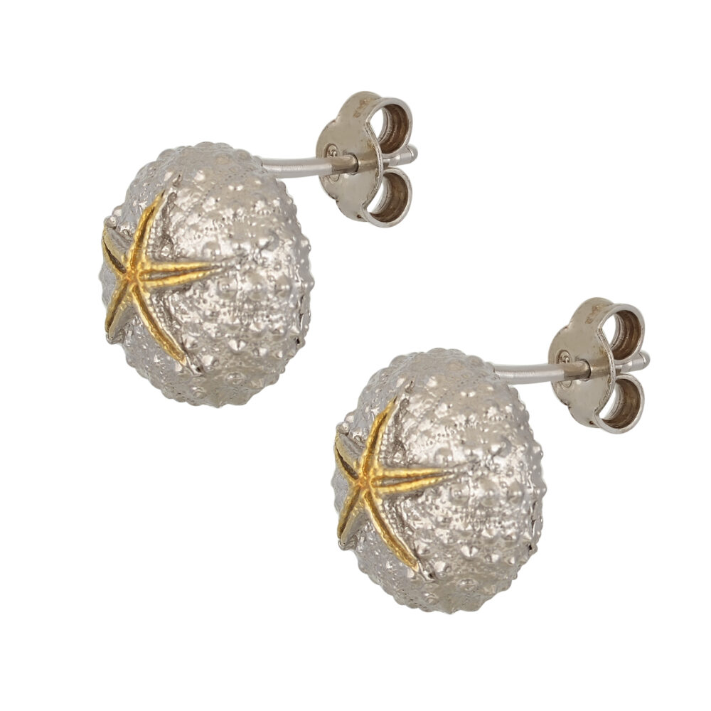 Sterling silver Sea urchin earrings rhodium plated - Image 2