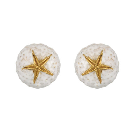 Sterling silver “Sea Urchin” earrings  gold plated, with enamel - White