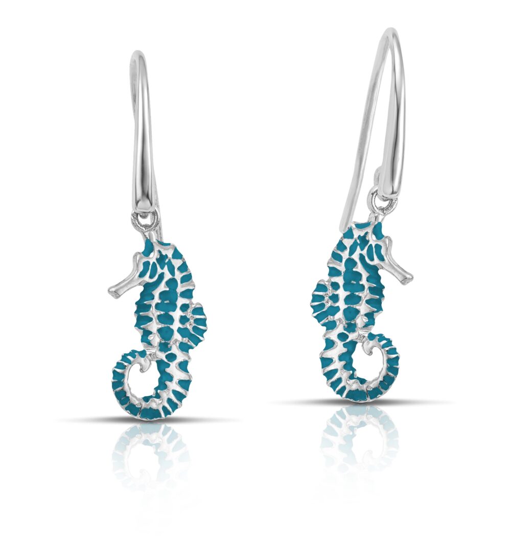 Sterling silver Seahorse earrings with turquoise enamel - Image 3