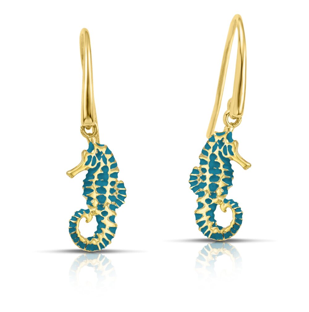 Sterling silver Seahorse earrings with turquoise enamel