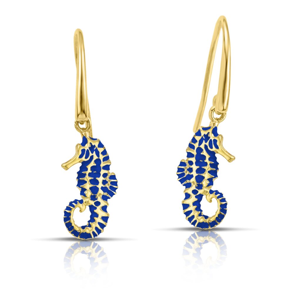 Sterling silver Seahorse earrings with blue enamel