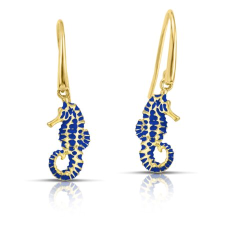Sterling silver Seahorse earrings with blue enamel
