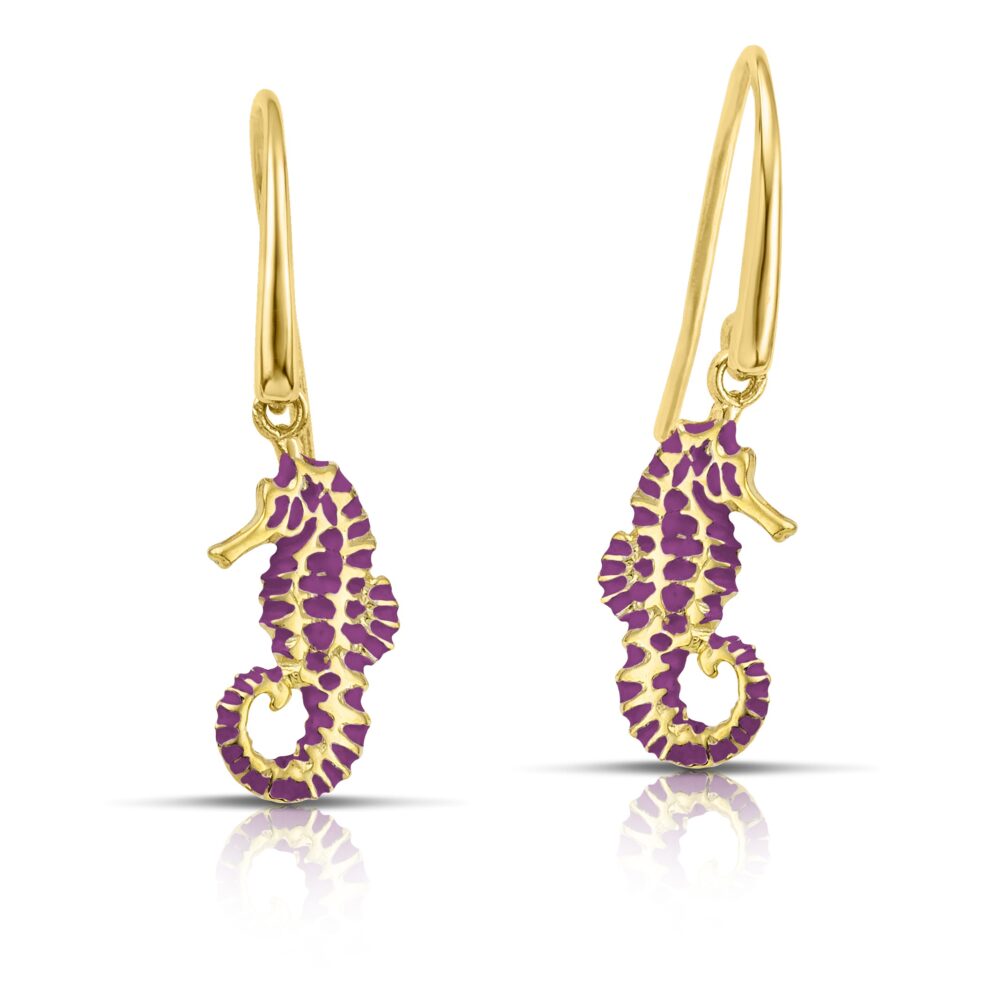 Sterling silver Seahorse earrings with purple enamel