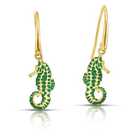 Sterling silver Seahorse earrings with green enamel