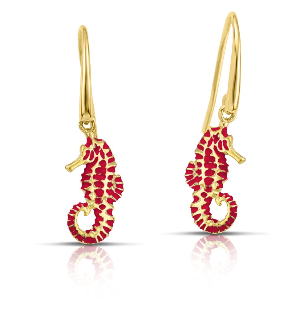 Sterling silver Seahorse earrings with red enamel