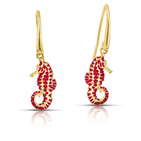 Sterling silver Seahorse earrings with red enamel