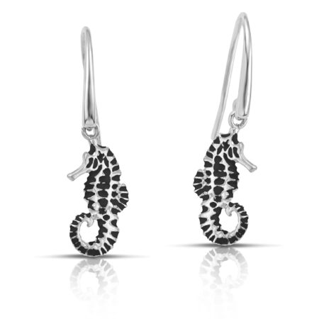 Sterling silver Seahorse earrings with black enamel