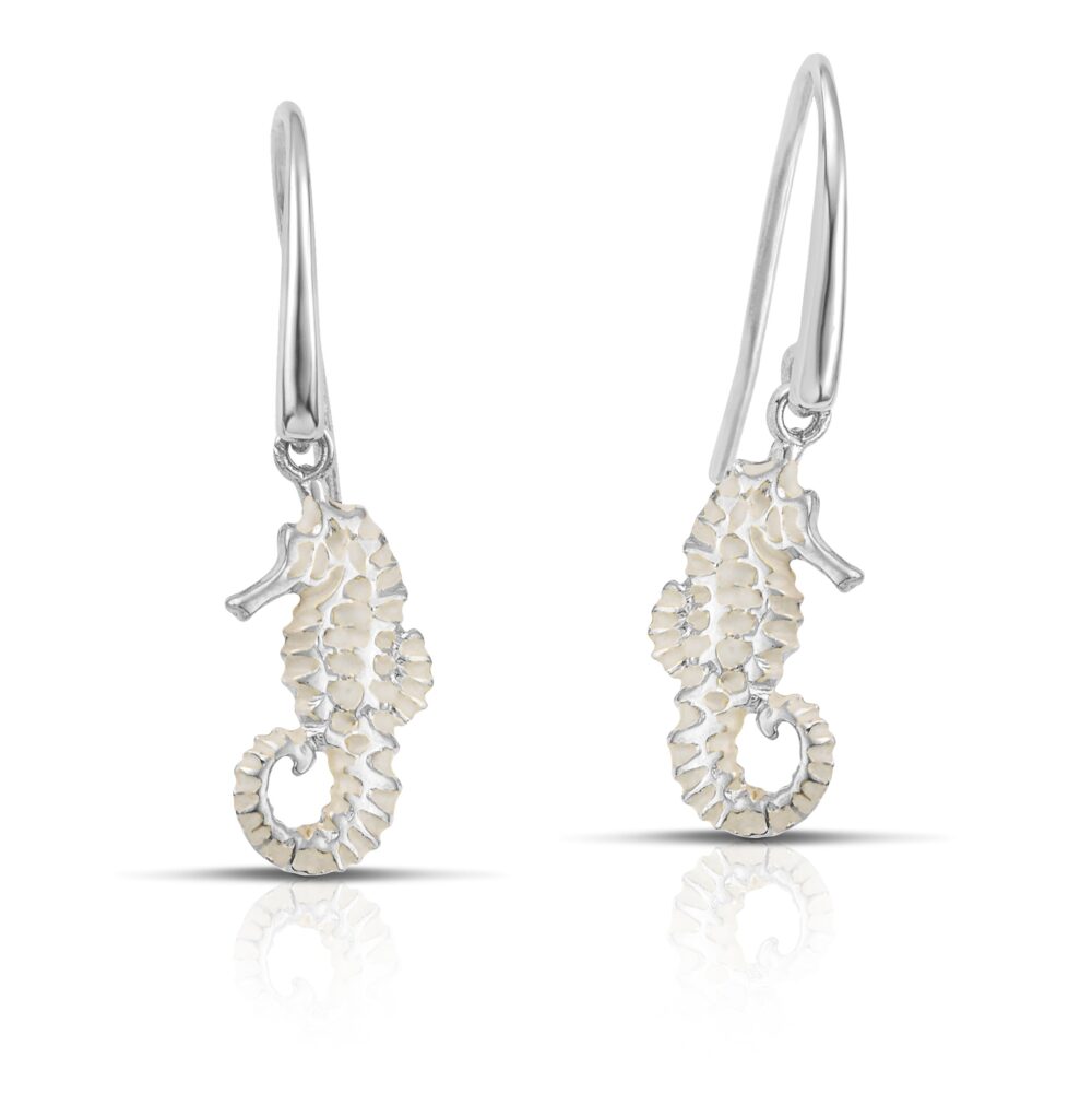 Sterling silver Seahorse earrings with white enamel - Image 3