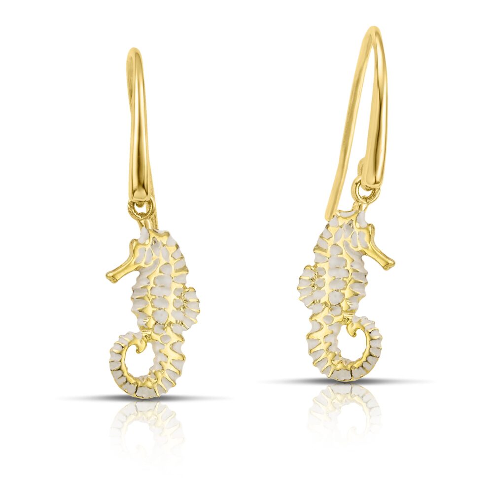 Sterling silver Seahorse earrings with white enamel