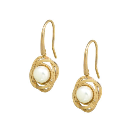 Silver oval pendant earrings with pearl