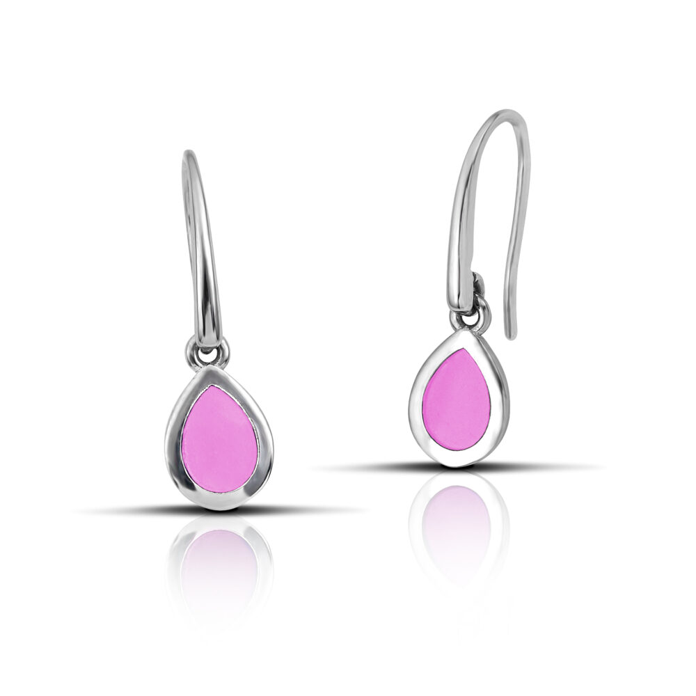 Sterling silver Drop Dangle Earrings with Pink enamel - Image 3