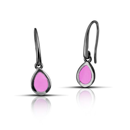 Sterling silver Drop Dangle Earrings with Pink enamel