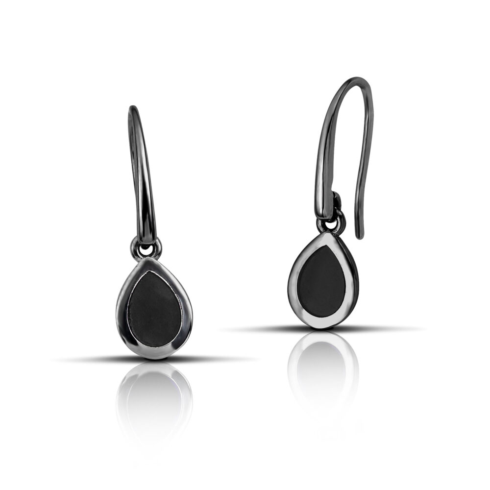 Sterling silver Drop Dangle Earrings with Black enamel