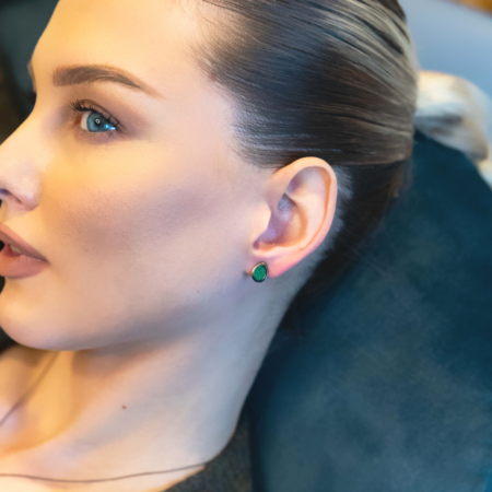 Sterling silver Drop Earrings with Green enamel