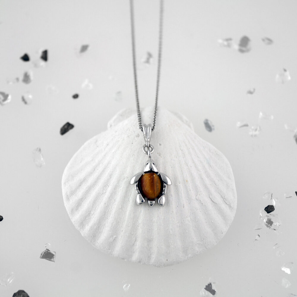 Sterling silver turtle with tiger's eye stone
