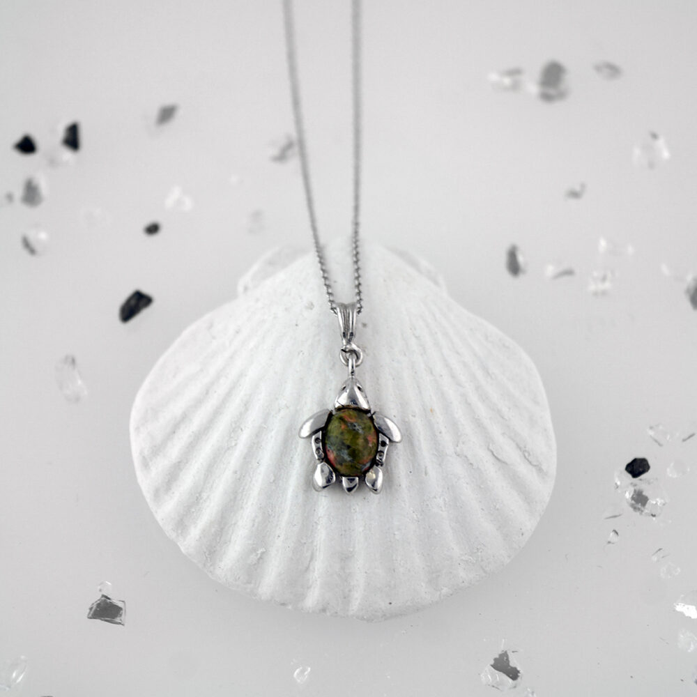 Sterling silver turtle with unakite
