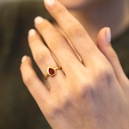 Silver drop ring with red enamel