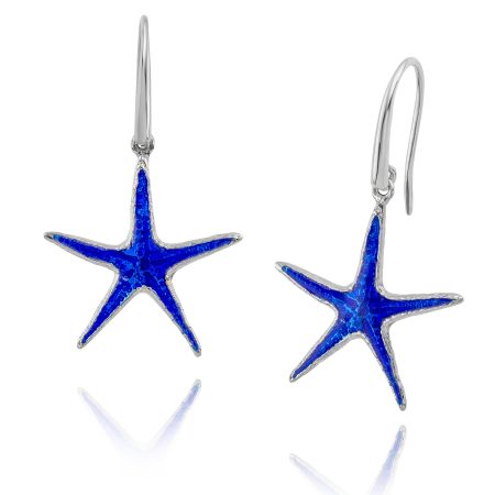 Sterling silver starfish earrings with enamel - Blue