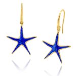 Sterling silver starfish earrings, gold plated with enamel