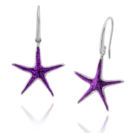 Silver starfish earrings with enamel