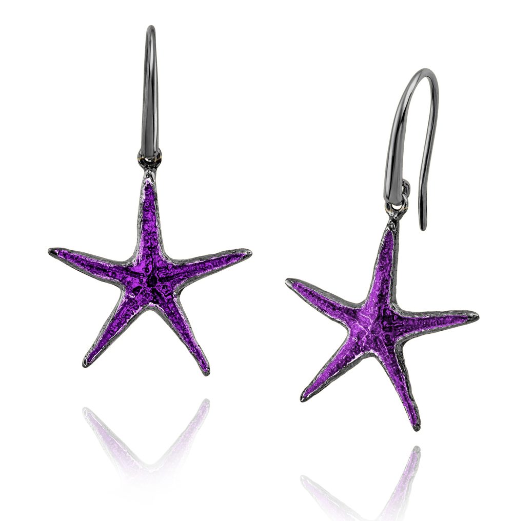 Sterling silver starfish earrings, with black plating & enamel - Image 6