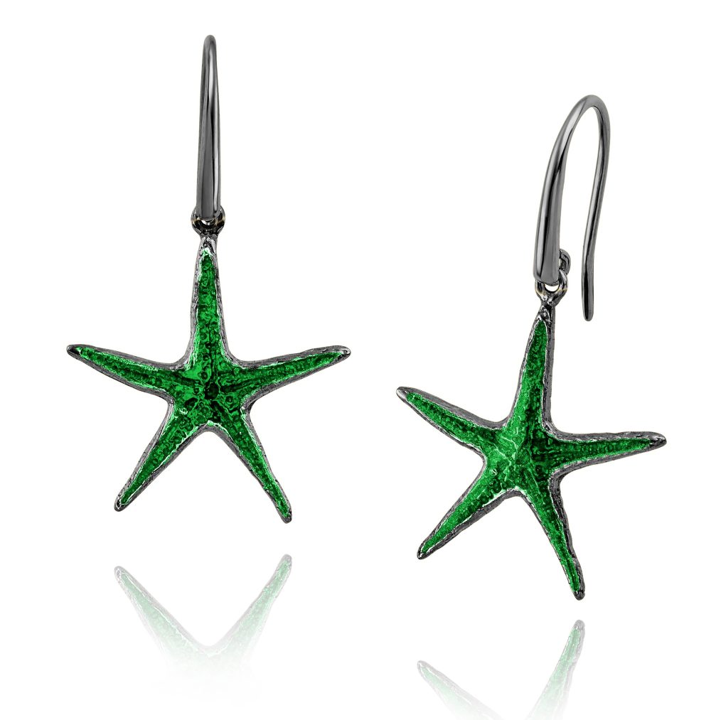Sterling silver starfish earrings, with black plating & enamel - Image 3