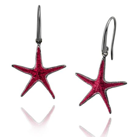 Sterling silver starfish earrings, with black plating & enamel