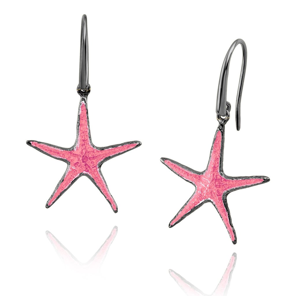 Sterling silver starfish earrings, with black plating & enamel - Image 2
