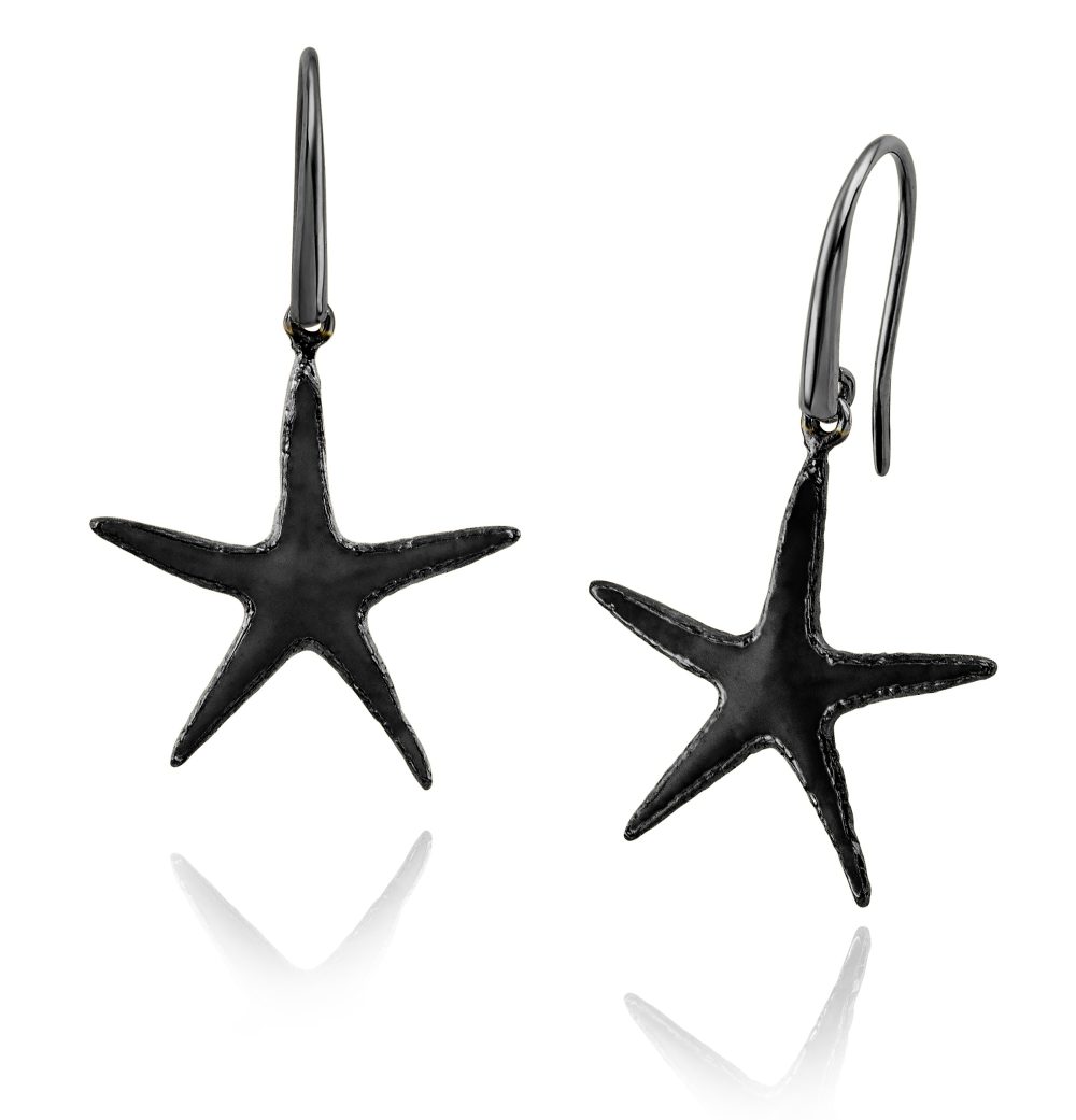 Sterling silver starfish earrings, with black plating & enamel - Image 8
