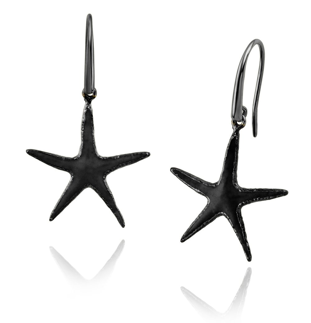 Sterling silver starfish earrings, with black plating & enamel - Image 8